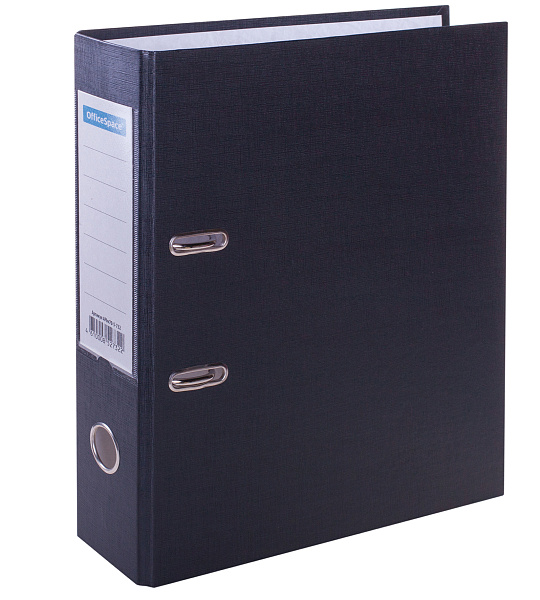 Папка-регистратор OfficeSpace, 70мм, бумвинил, с карманом на корешке, черная
