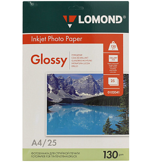 Фотобумага А4 для стр. принтеров Lomond, 130г/м2 (25л) глянцевая односторонняя