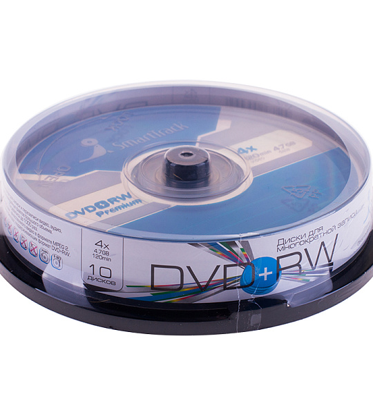 Диск DVD+RW 4.7Gb Smart Track 4x Cake Box (10шт)