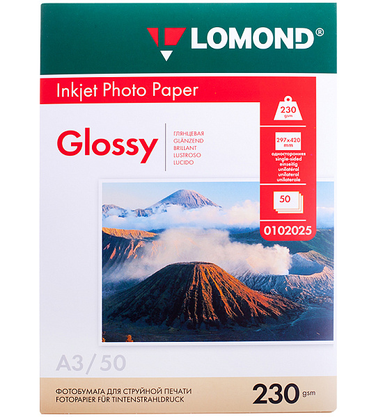 Фотобумага А3 для стр. принтеров Lomond, 230г/м2 (50л) глянцевая односторонняя