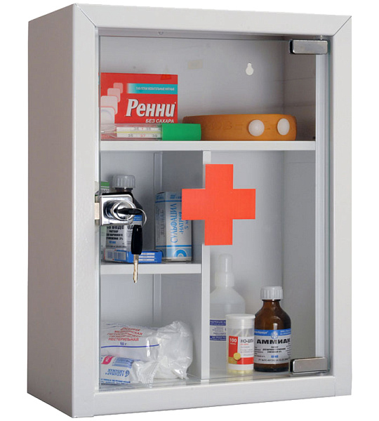 Аптечка для медикаментов Hilfe AMD-39G, со стеклом, 390*300*160мм