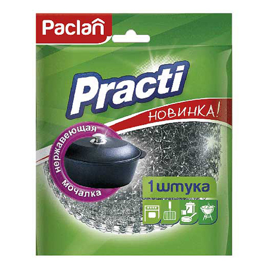 Губка для посуды Paclan "Practi", металлическая, 10*3,5см, 1шт.