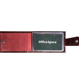 Кредитница OfficeSpace на 18 карт с кнопкой, кожа тип 1.1, крокодил лак, бордо, горизонтальная