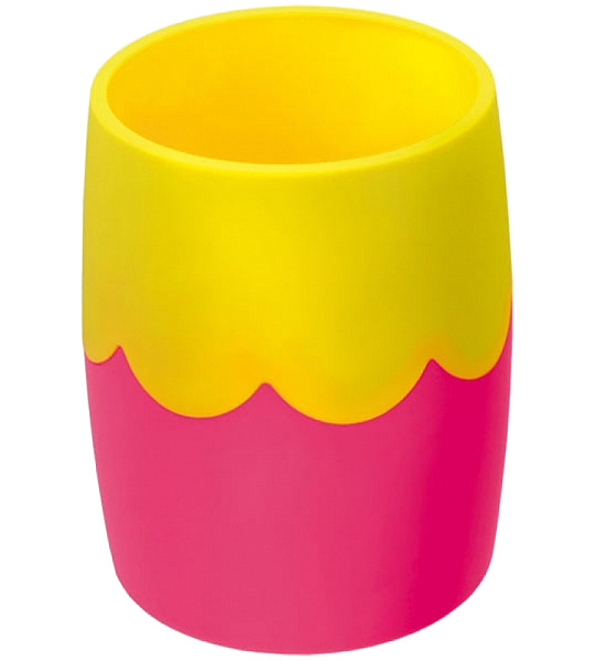 Подставка-стакан СТАММ, пластик, круглый, двухцветный розово-желтый
