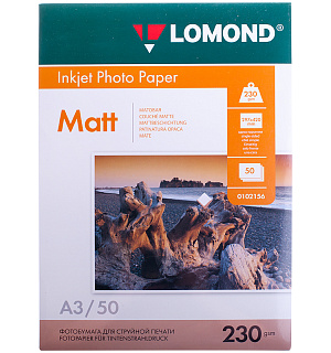 Фотобумага А3 для стр. принтеров Lomond, 230г/м2 (50л) матовая односторонняя