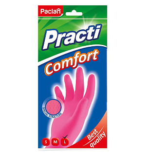 Перчатки резиновые Paclan "Practi.Comfort", L, розовые, пакет с европодвесом
