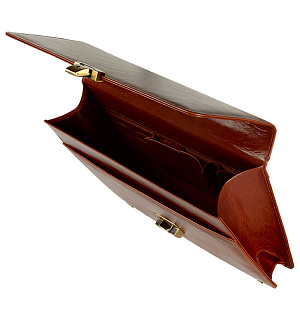Портфель Delucci "Калипсо", кожа, темный коньяк, 1 отделение, метал. замок, с ремнем