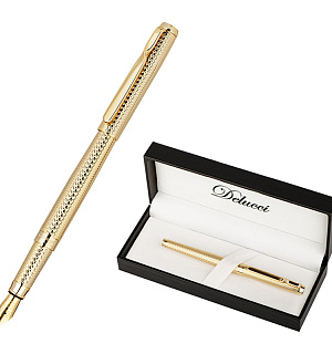 Ручка перьевая Delucci "Celeste" черная, 0,8мм, цвет корпуса - золото, подарочный футляр