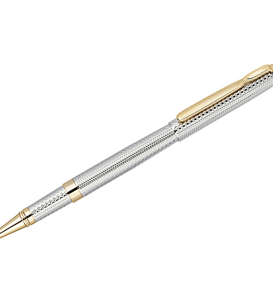 Ручка-роллер Delucci "Celeste" синяя, 0,6мм, цвет корпуса - серебро/золото, подарочная упаковка