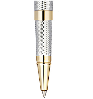 Ручка-роллер Delucci "Celeste" синяя, 0,6мм, цвет корпуса - серебро/золото, подарочная упаковка