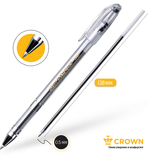 Ручка гелевая Crown "Hi-Jell" черная, 0,5мм, штрих-код