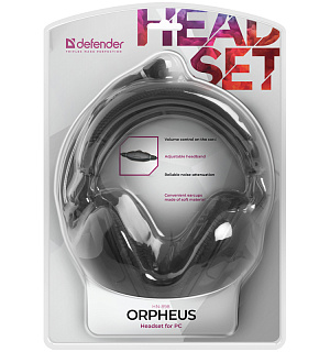 Наушники с микрофоном Defender "Orpheus" HN-898 (с регулятором громкости), 3м, черный