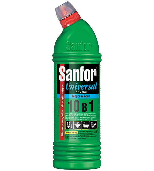 Чистящее средство для сантехники Sanfor "Universal 10в 1. Морской бриз", гель с хлором, 750мл
