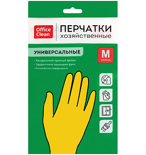 Перчатки резиновые хозяйственные OfficeClean Универсальные, р.М, желтые, пакет с европодвесом
