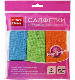 Салфетки для уборки OfficeClean "Стандарт", набор 3шт., микрофибра, 30*30см, европодвес