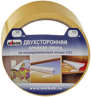Клейкая лента двусторонняя Unibob, 38мм*10м, полипропилен, инд. упаковка