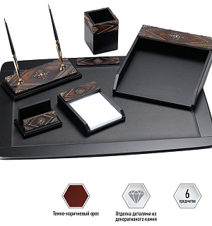 Набор настольный Delucci 6 предметов, черный, темно-коричневый орех/декоративный камень