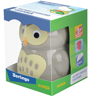 Точилка электрическая детская Berlingo "Owl" 1 отверстие, с контейнером, картон. упаковка