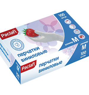 Перчатки виниловые Paclan неопудренные M, 100шт., картонная коробка